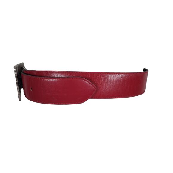 Vintage 90s Red Faux Leather Statement Belt Silver Filigree Buckle M main image 7